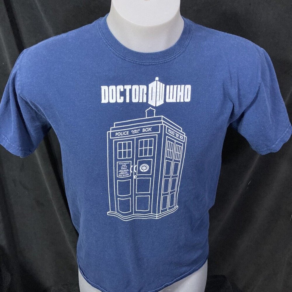 Doctor Who Graphic Tee Medium Navy Blue Cotton Reg Fit BBC TARDIS Unisex
